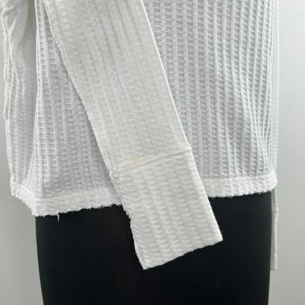 Free People We The Free White Wildfox Waffle Knit Long Sleeve Draped Neck Top XS